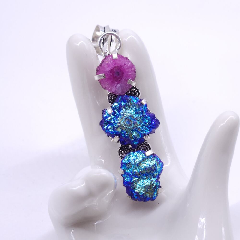 Dazzling Rainbow Drusy & Clear Gemstone Pendant - 2.25x0.5 Inches